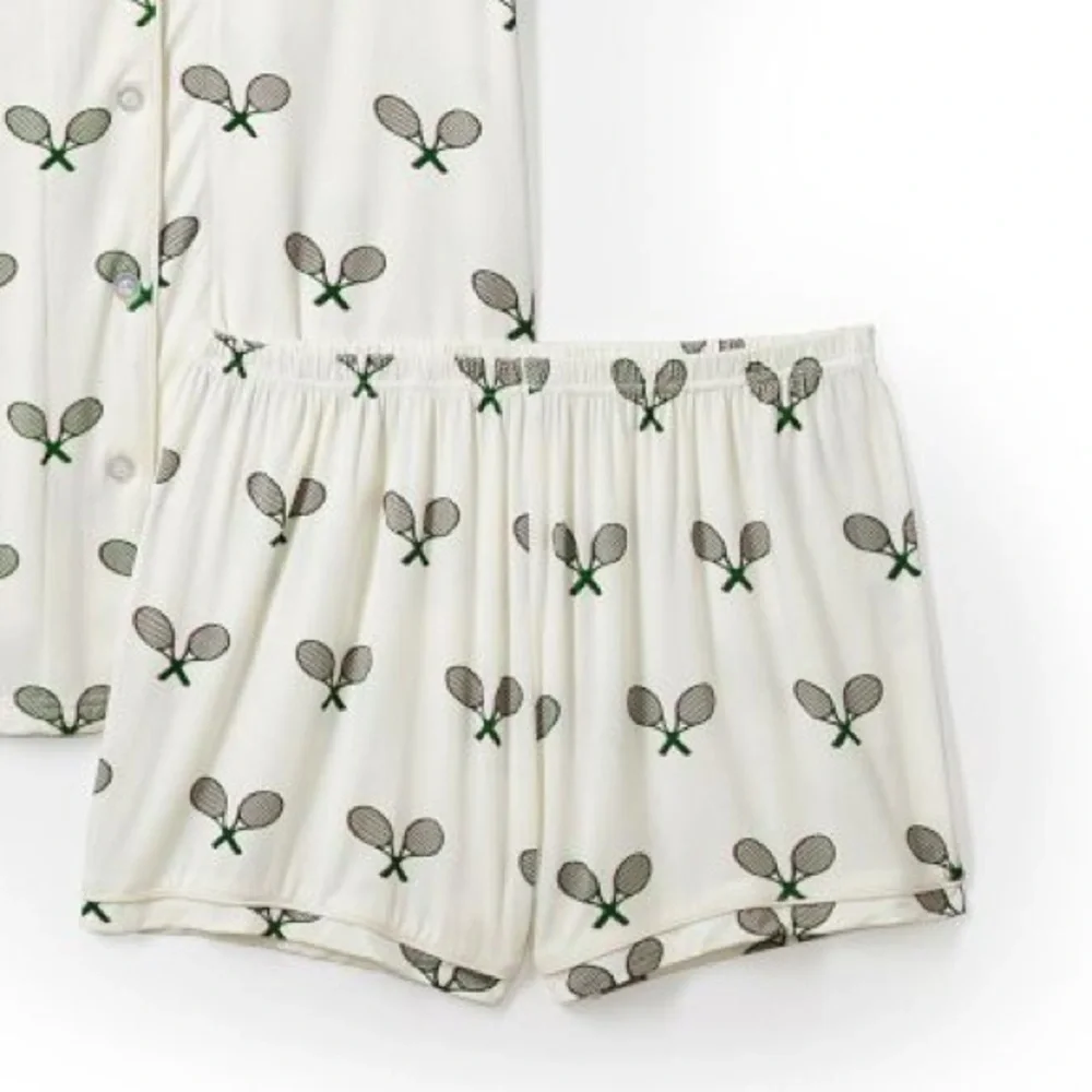 Mark & Graham Toss Designs pink & green pajama shorts- Tennis Print- shorts only - Picture 3 of 3